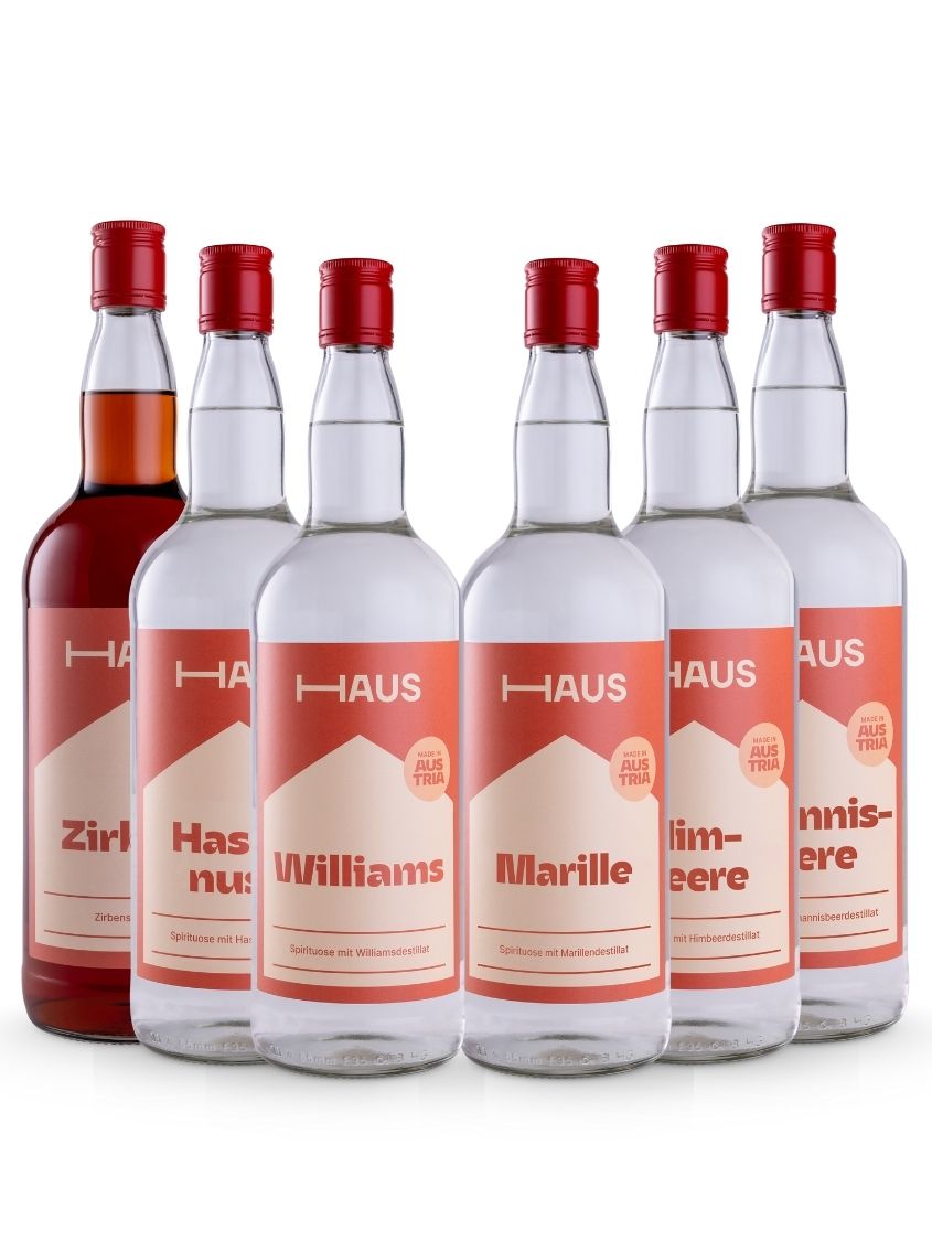 HAUS Schnaps Mega-Set 6 × 1,0 l | 33 % Vol. | 4 + 2 GRATIS! 