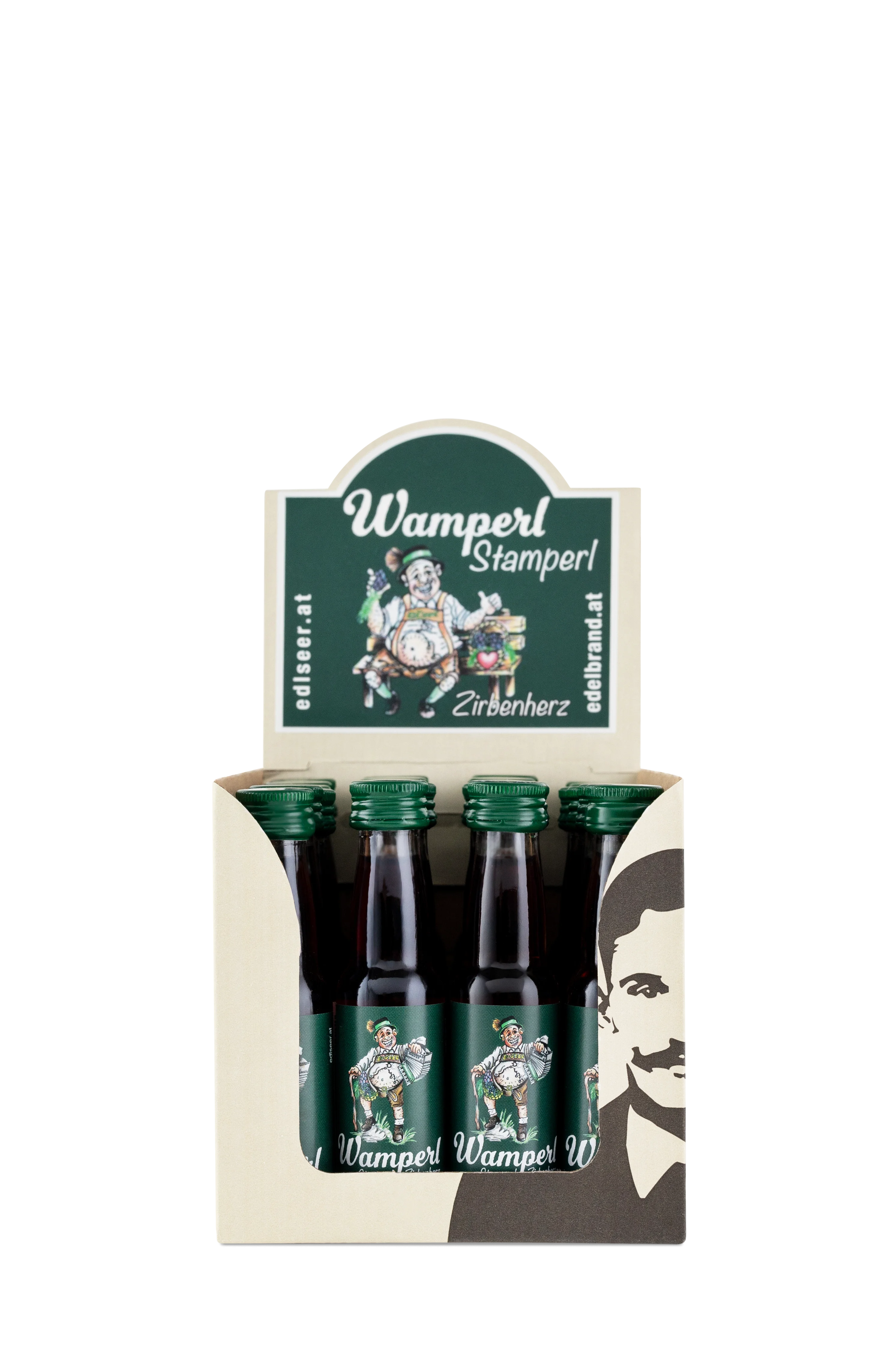 Hödl Hof Wamperl Stamperl Zirbenherz Likör | Vol. 25% | 24x0,02l Mini Box