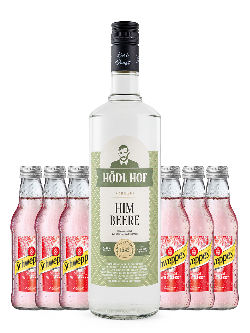 Hödl Hof Berry Fizz Set | 1x Himbeer Geist 1,0l + +6 x Schweppes 0,2l