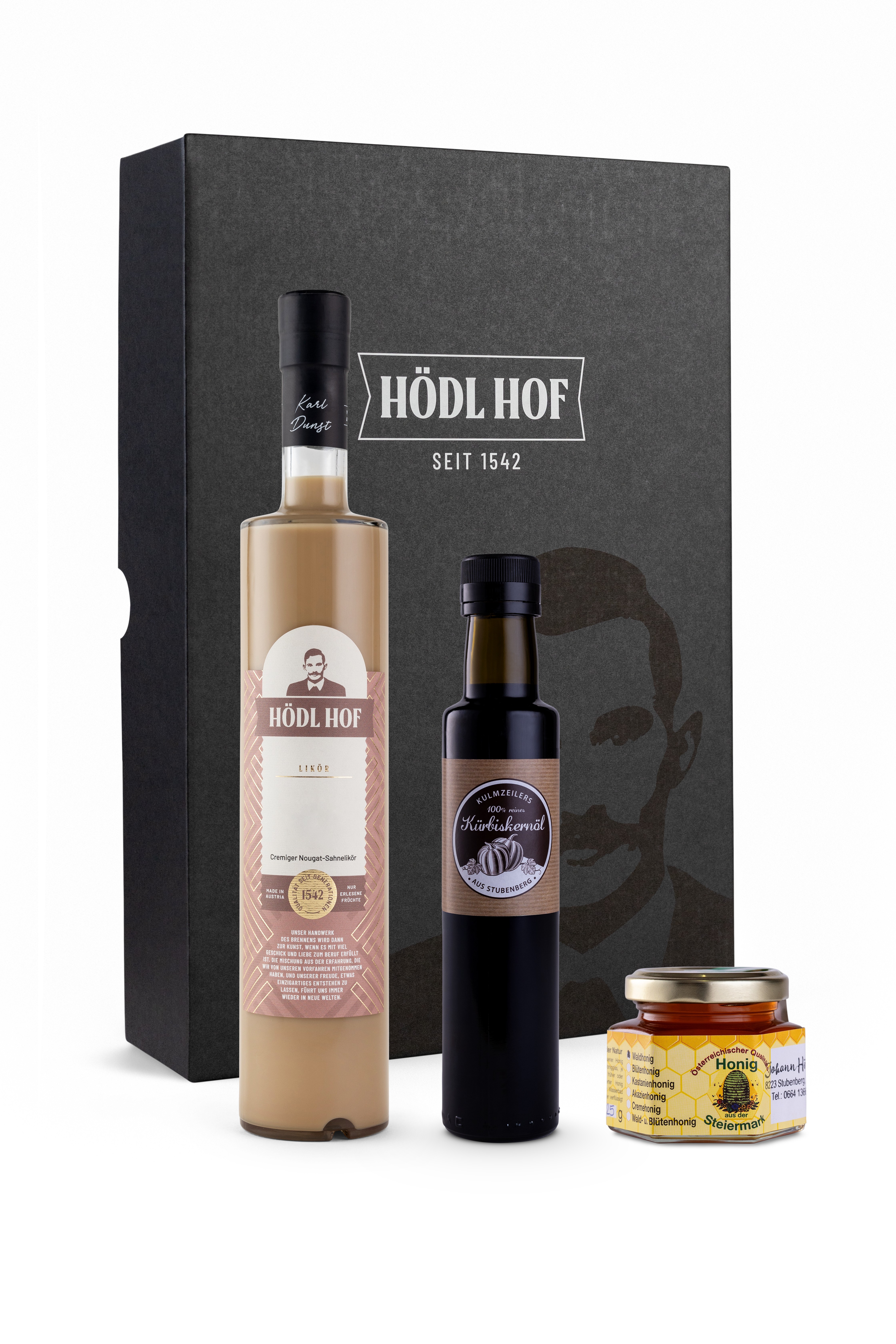 Steirer Geschenkset 0,5 l | mit 250ml Steirisches Kernöl & 125g Steirisches Honig (selber 0,5 Flasche auswählen!)